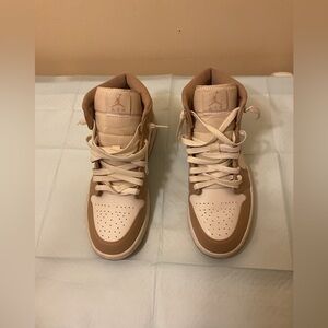 Air Jordan High-Top Sneakers in Tan and Cream